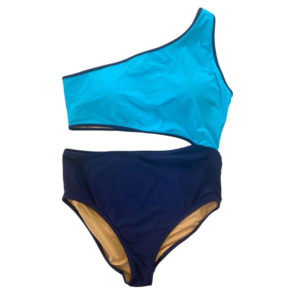 J. Crew Factory Colorblock One‎ Shoulder Swimsuit Size XXL Minimalist Resort - Picture 2 of 10